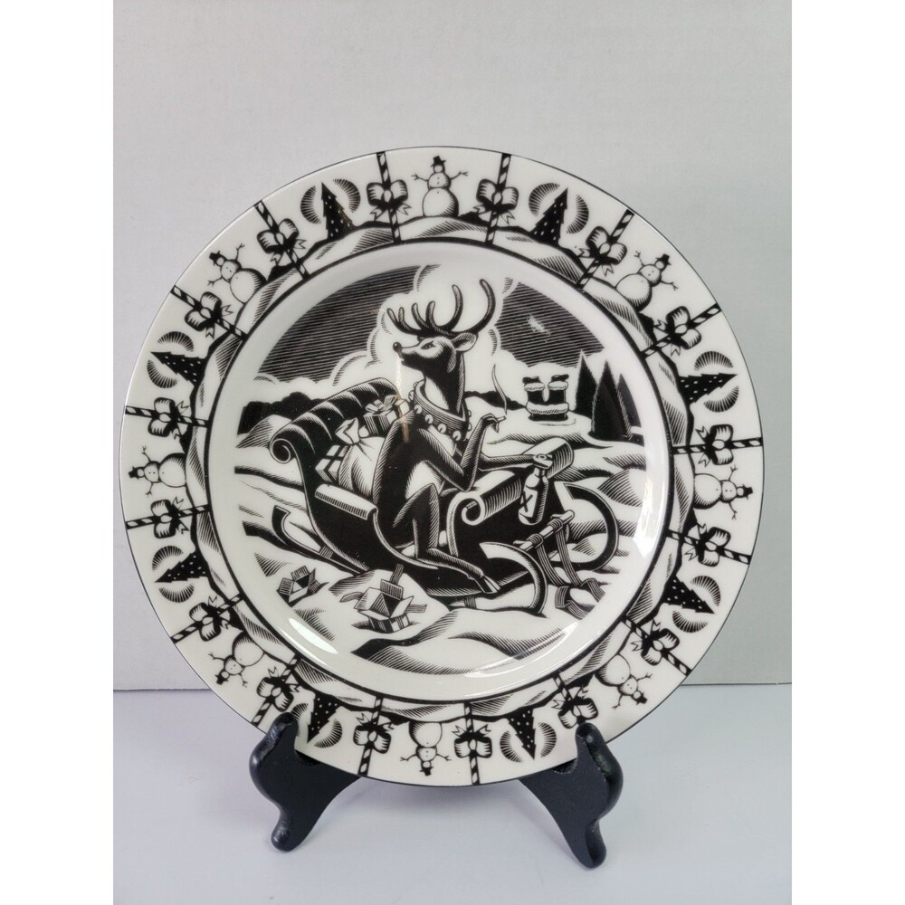 222 Fifth Slice of Life Bad Reindeer Salad Plate Chris Gall Christmas 8”